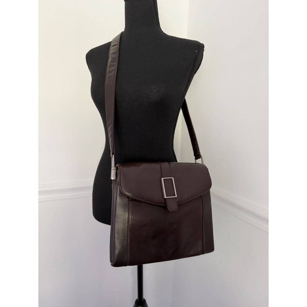 Vintage 90s Worthington Dark Brown Leather Crossbody Bag Flap Organizer Purse - Picture 10 of 10